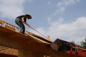 Unloading plywood